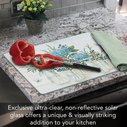 CounterArt Mason Jar Florals 3mm Tempered Glass Cutting Board Manufactured in the USA Serving Board Charcuterie Board Dishwasher Safe