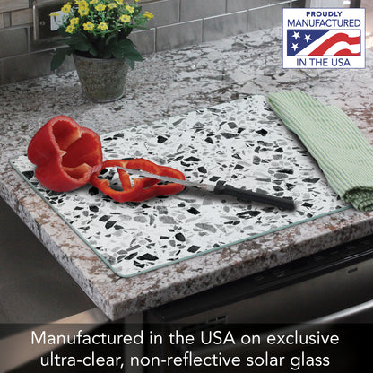 CounterArt Terrazzo 3mm Tempered Glass Cutting Board 15” x 12” Manufactured in the USA