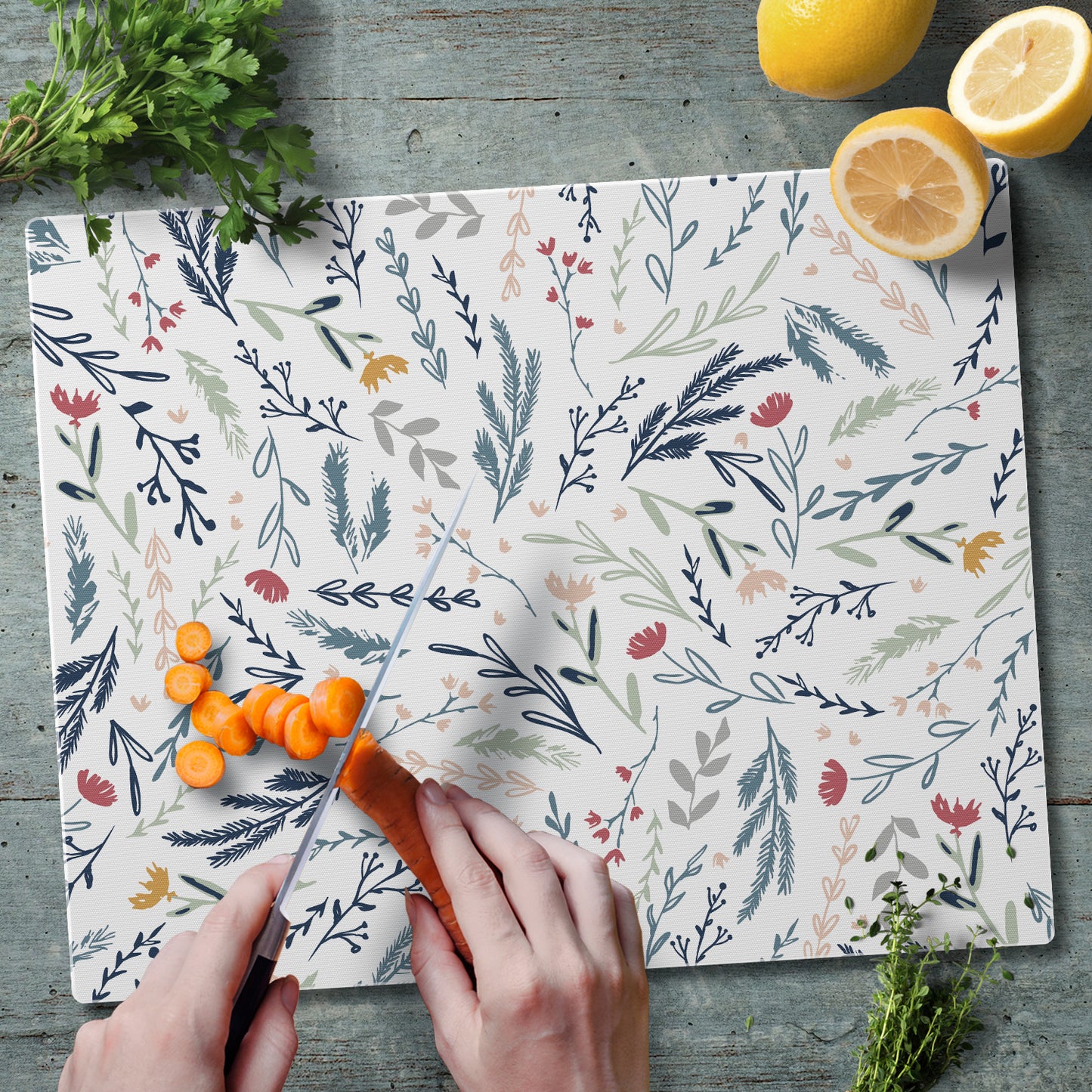 CounterArt Floral Sketch 3mm Tempered Glass Cutting Board 15” x 12” Manufactured in the USA