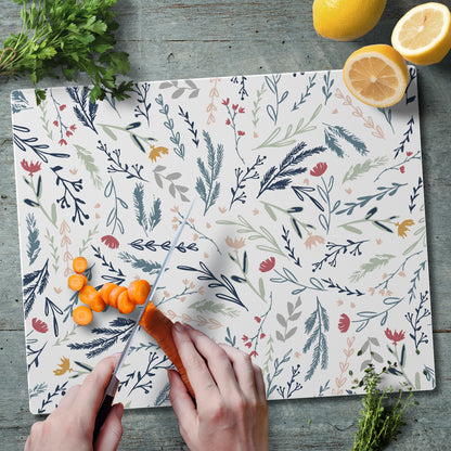 CounterArt Floral Sketch 3mm Tempered Glass Cutting Board 15” x 12” Manufactured in the USA