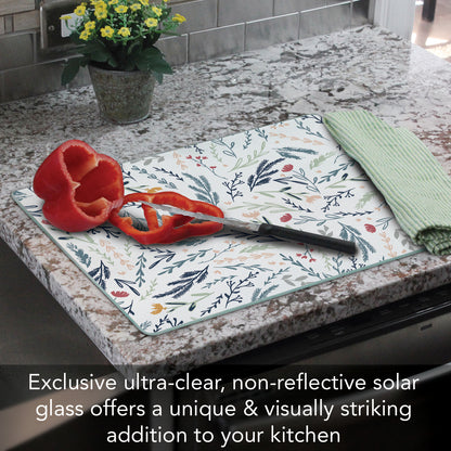 CounterArt Floral Sketch 3mm Tempered Glass Cutting Board 15” x 12” Manufactured in the USA