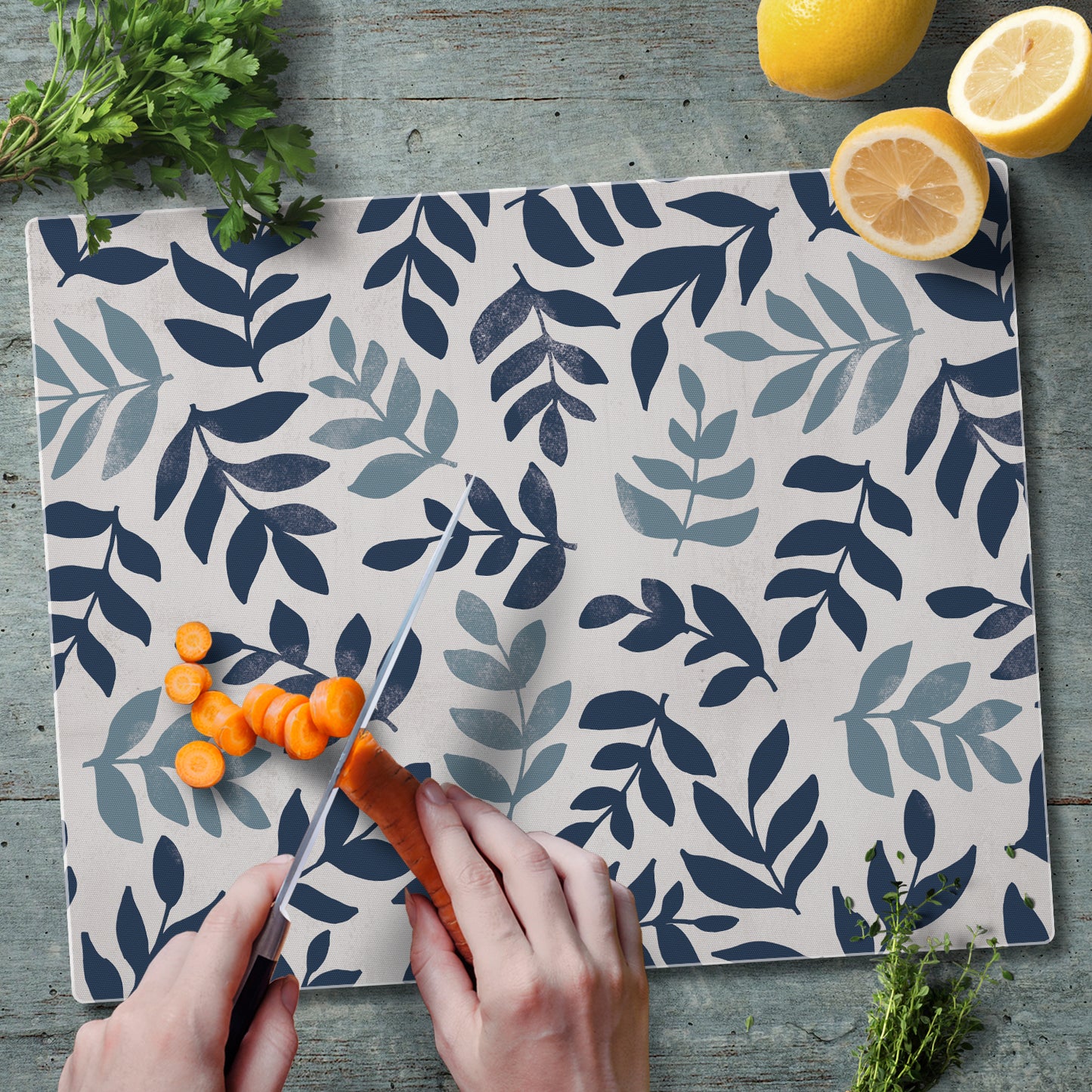 CounterArt Meadow Leaf Floral 3mm Tempered Glass Cutting Board 15” x 12” Manufactured in the USA