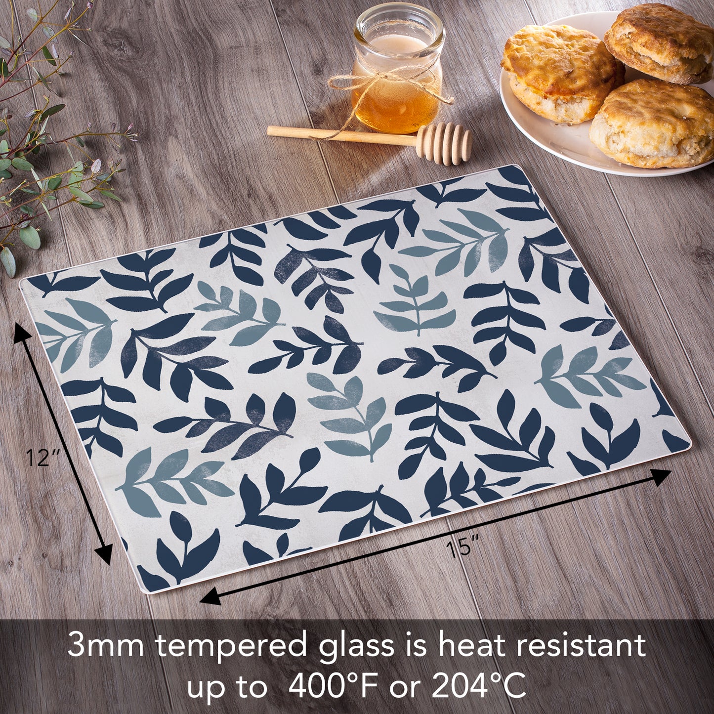 CounterArt Meadow Leaf Floral 3mm Tempered Glass Cutting Board 15” x 12” Manufactured in the USA