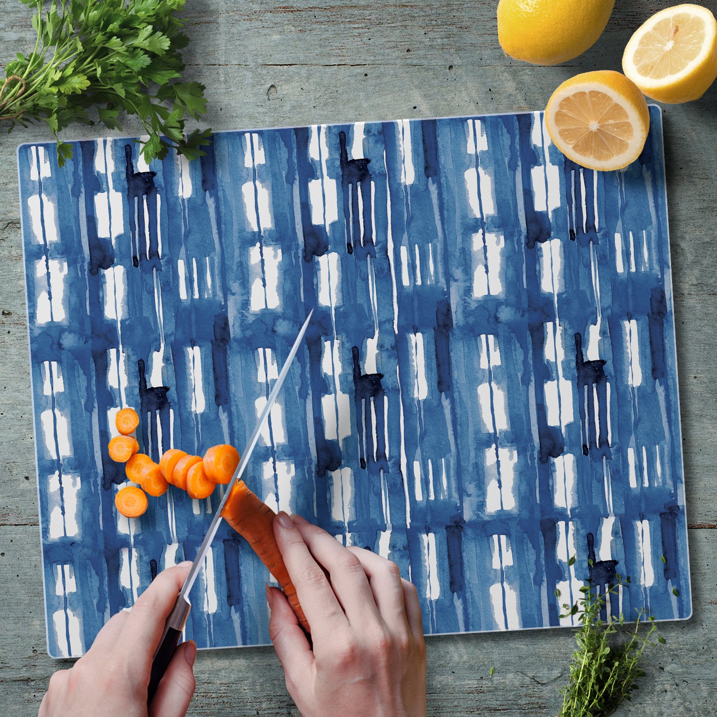 CounterArt Indigo Lines 3mm Tempered Glass Cutting Board 15” x 12” Manufactured in the USA