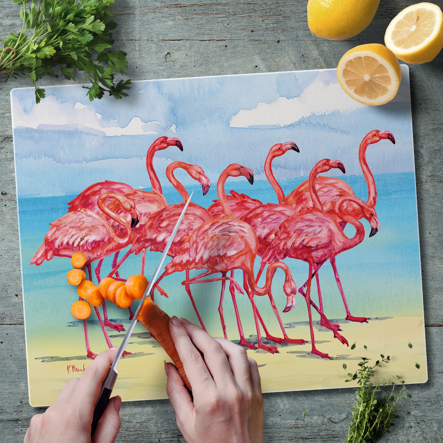 CounterArt Flamingo Horizon 3mm Tempered Glass Cutting Board 15" x 12"