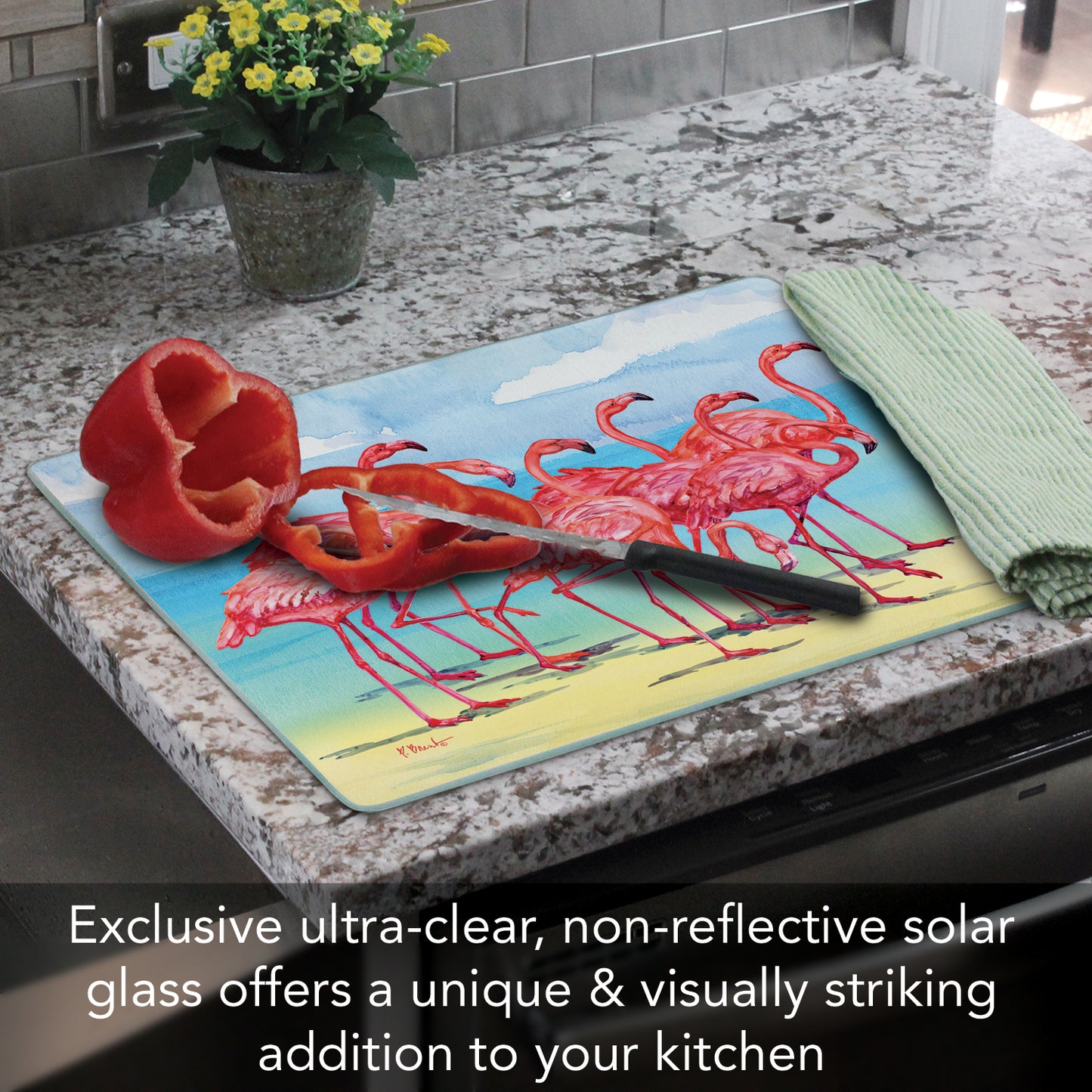 CounterArt Flamingo Horizon 3mm Tempered Glass Cutting Board 15" x 12"