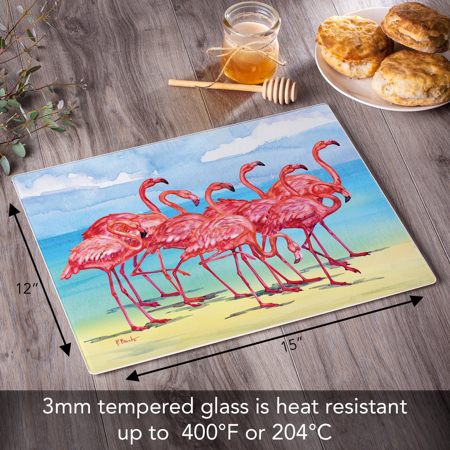 CounterArt Flamingo Horizon 3mm Tempered Glass Cutting Board 15" x 12"