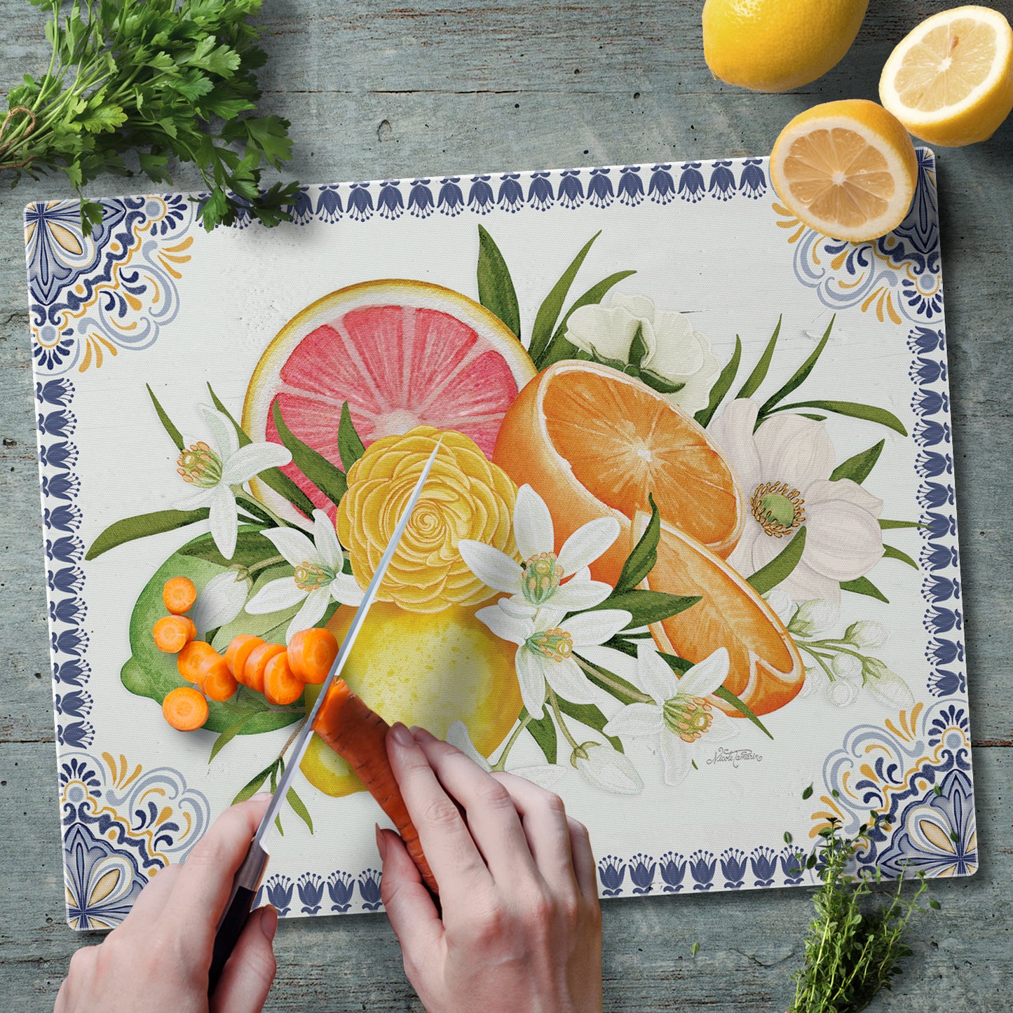 CounterArt Mediterranean Citrus 3mm Tempered Glass Cutting Boards Manufactured in the USA