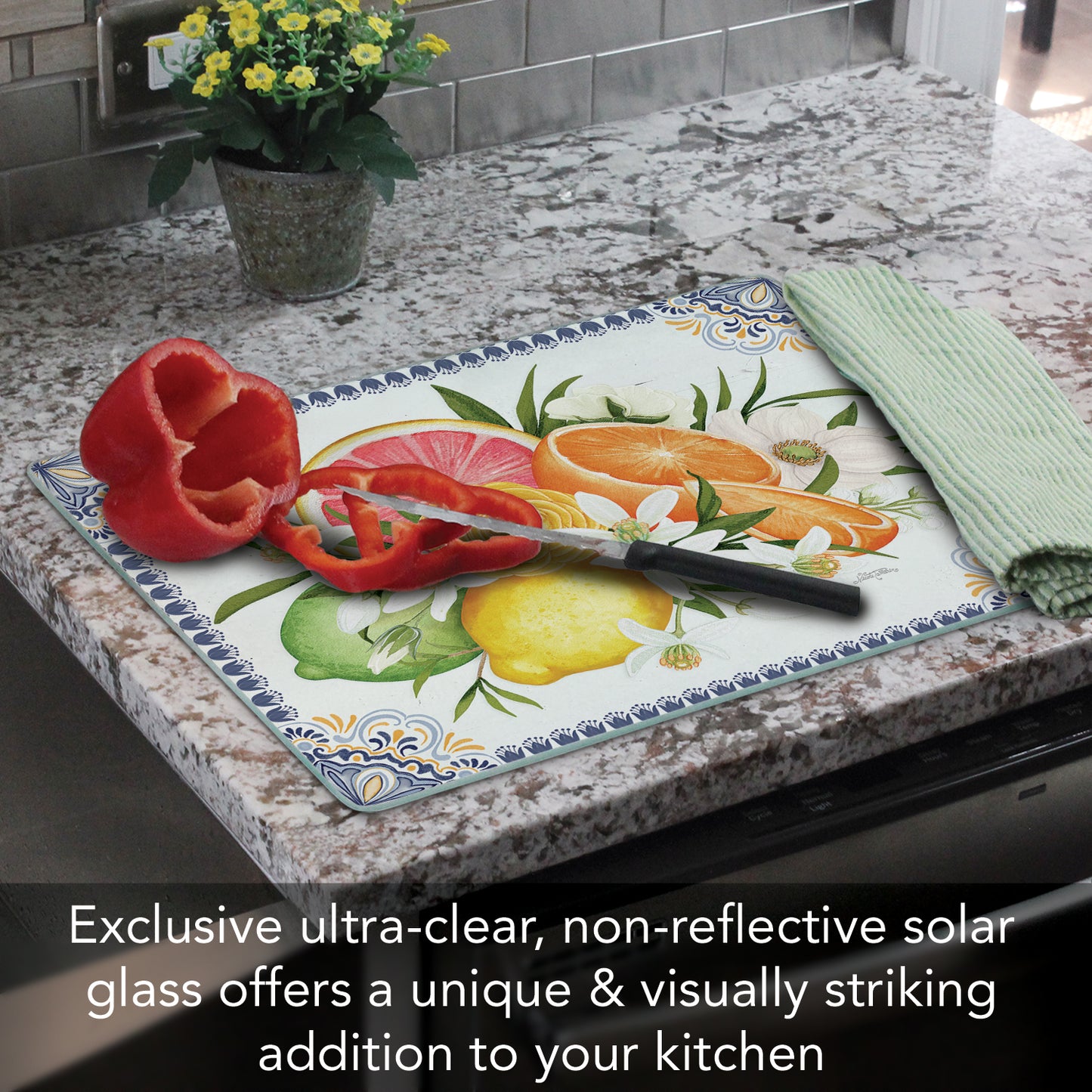 CounterArt Mediterranean Citrus 3mm Tempered Glass Cutting Boards Manufactured in the USA