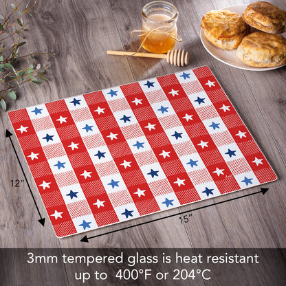 CounterArt Patriotic Picnic 3mm Tempered Glass Cutting Board 15” x 12” Manufactured in the USA