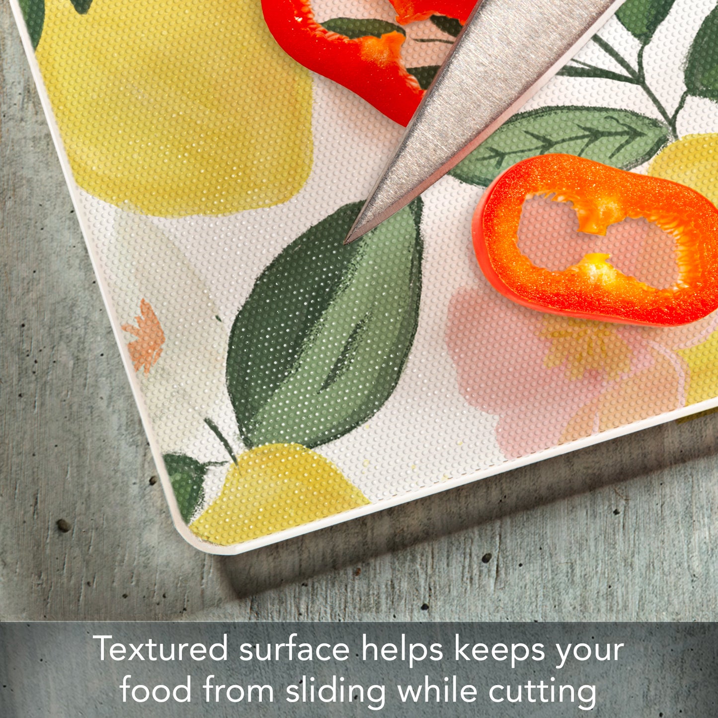 CounterArt Lemons on the Vine 3mm Tempered Glass Cutting Board 15" x 12" Manufactured in the USA