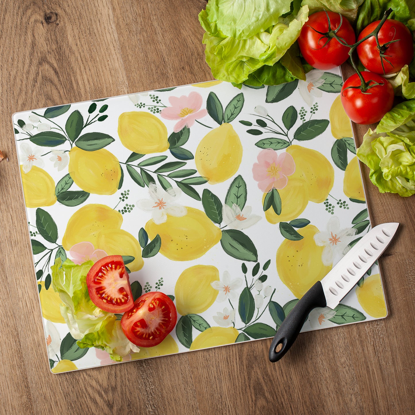 CounterArt Lemons on the Vine 3mm Tempered Glass Cutting Board 15" x 12" Manufactured in the USA