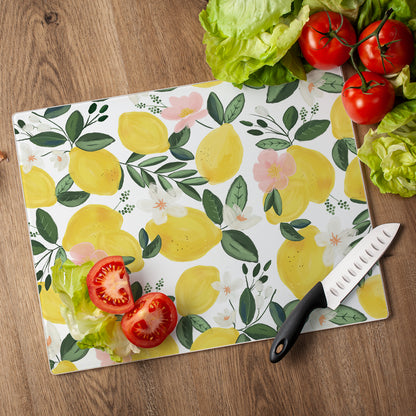 CounterArt Lemons on the Vine 3mm Tempered Glass Cutting Board 15" x 12" Manufactured in the USA