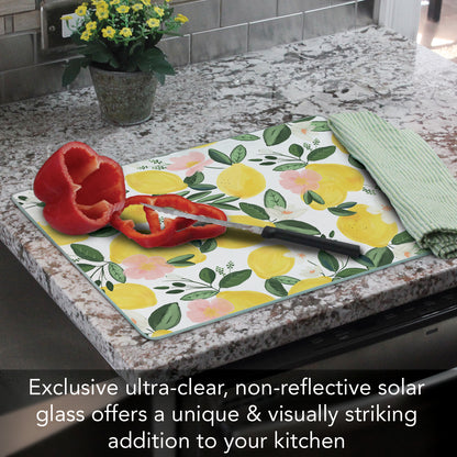 CounterArt Lemons on the Vine 3mm Tempered Glass Cutting Board 15" x 12" Manufactured in the USA