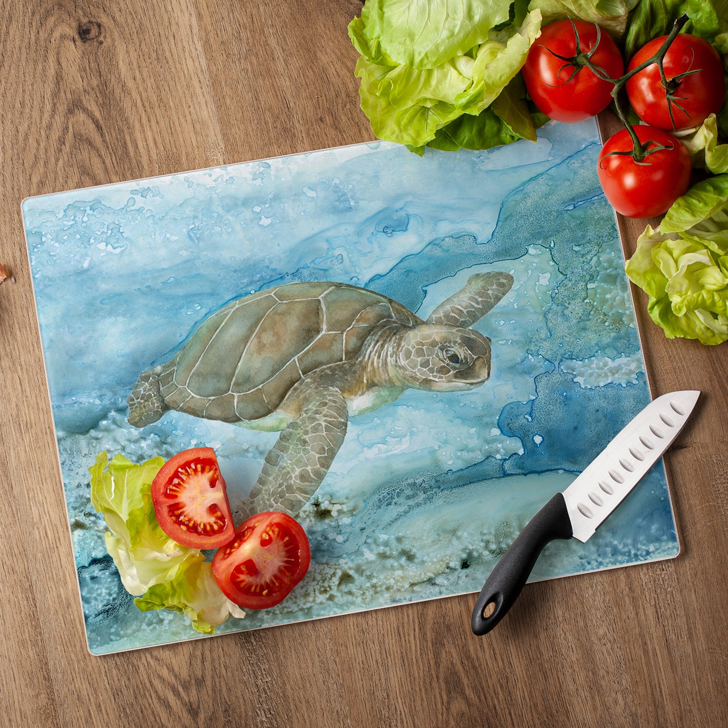 CounterArt Sea Turtle 3mm Tempered Glass Cutting Board 15" x 12" Manufactured in the USA