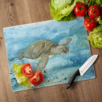 CounterArt Sea Turtle 3mm Tempered Glass Cutting Board 15" x 12" Manufactured in the USA