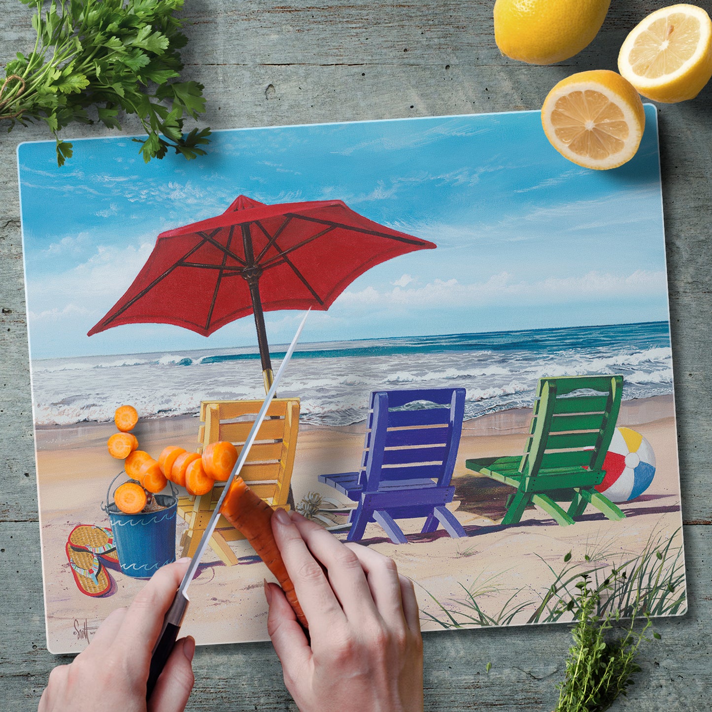 CounterArt Beachy Keen 3mm Tempered Glass Cutting Boards 12" x 15"