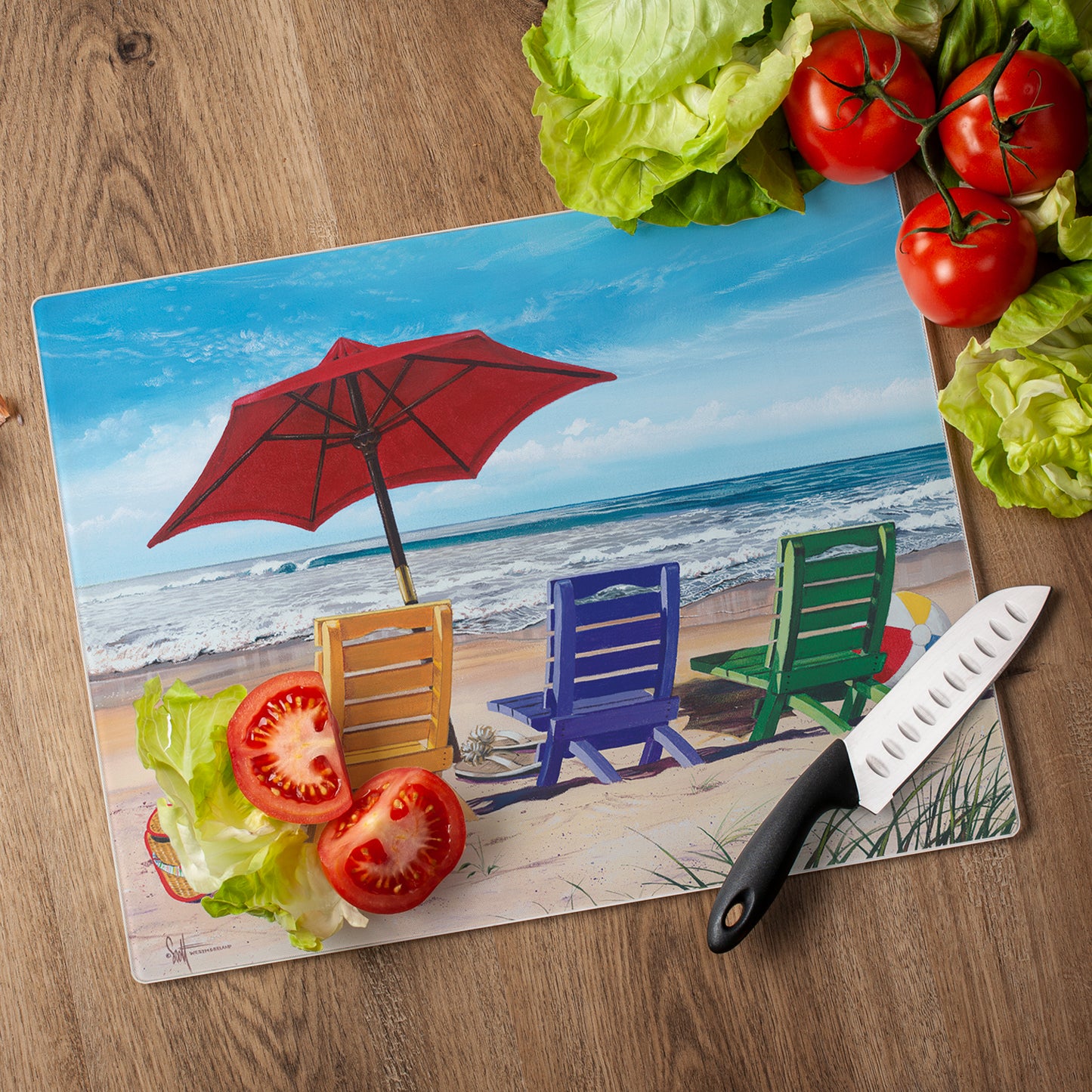 CounterArt Beachy Keen 3mm Tempered Glass Cutting Boards 12" x 15"