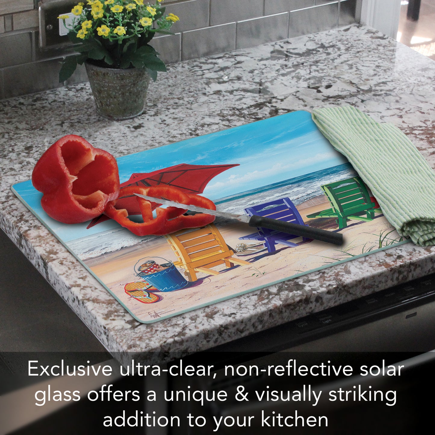 CounterArt Beachy Keen 3mm Tempered Glass Cutting Boards 12" x 15"