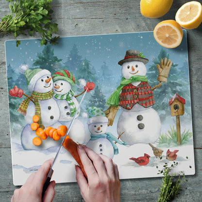 CounterArt Snowman Family 3mm Tempered Glass Cutting Board 15" x 12" Manufactured in the USA