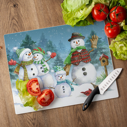 CounterArt Snowman Family 3mm Tempered Glass Cutting Board 15" x 12" Manufactured in the USA