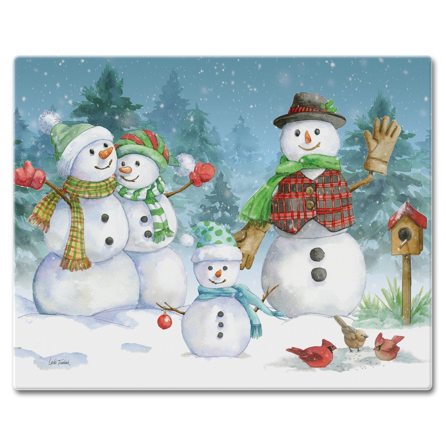 CounterArt Snowman Family 3mm Tempered Glass Cutting Board 15" x 12" Manufactured in the USA