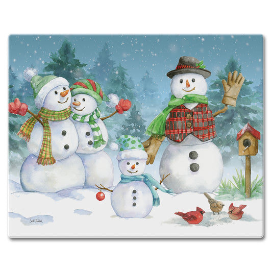 CounterArt Snowman Family 3mm Tempered Glass Cutting Board 15" x 12" Manufactured in the USA