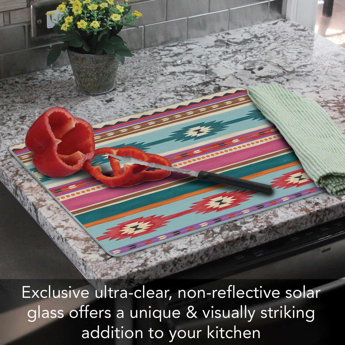 CounterArt Southwest Craze 3mm Tempered Glass Cutting Board 15” x 12” Manufactured in the USA