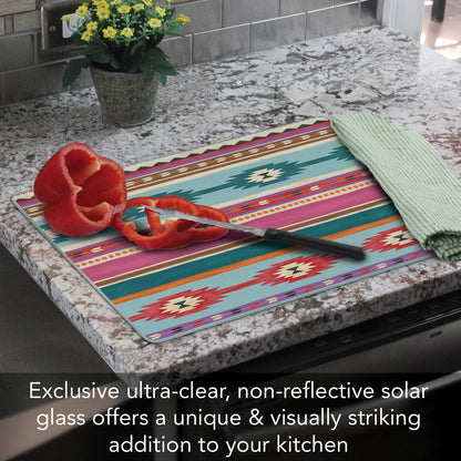 CounterArt Southwest Craze 3mm Tempered Glass Cutting Board 15” x 12” Manufactured in the USA