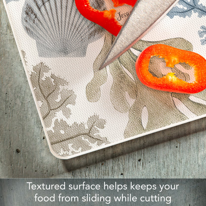 CounterArt Seashells & Starfish 3mm Tempered Glass Cutting Board 15" x 12" Manufactured in the USA