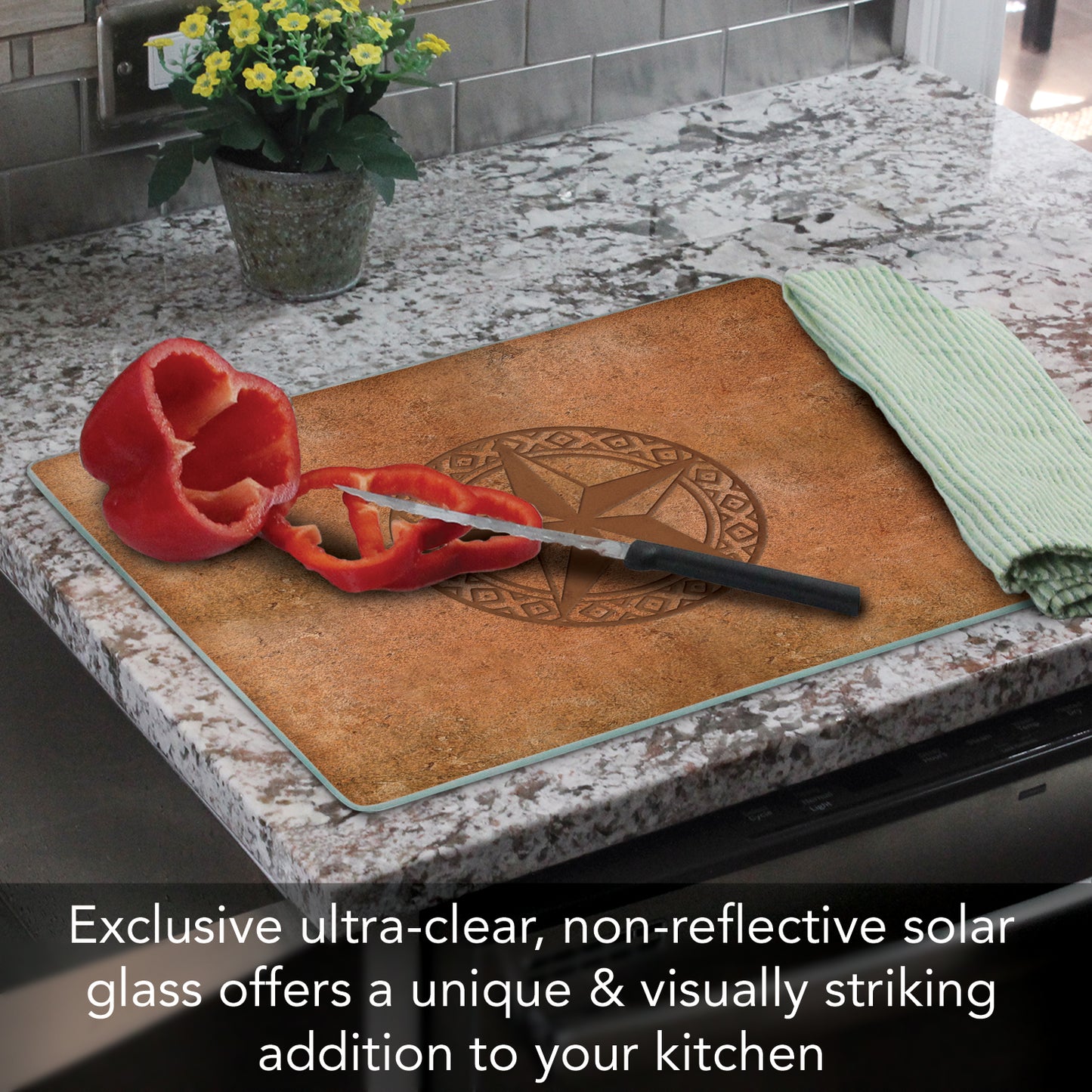 CounterArt Leather Lonestar 3mm Tempered Glass Cutting Board 15" x 12" Manufactured in the USA