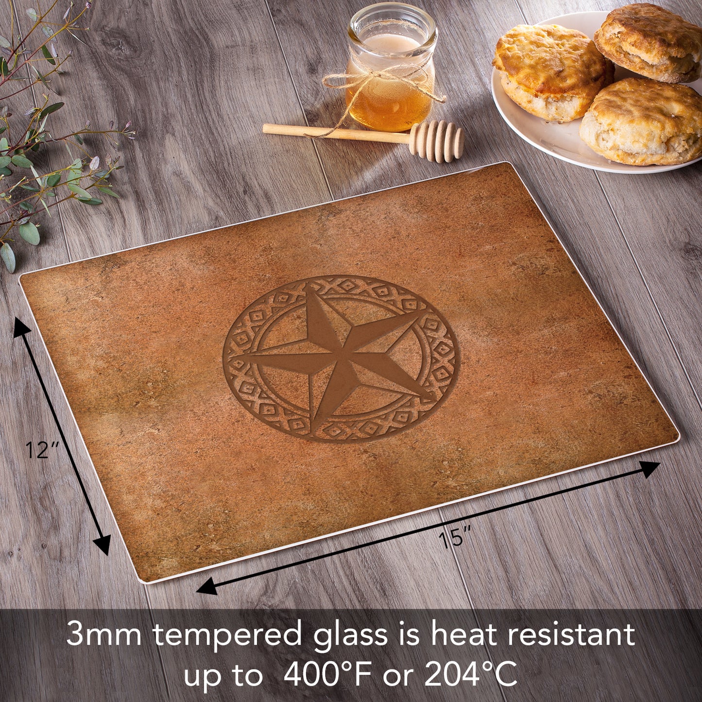 CounterArt Leather Lonestar 3mm Tempered Glass Cutting Board 15" x 12" Manufactured in the USA