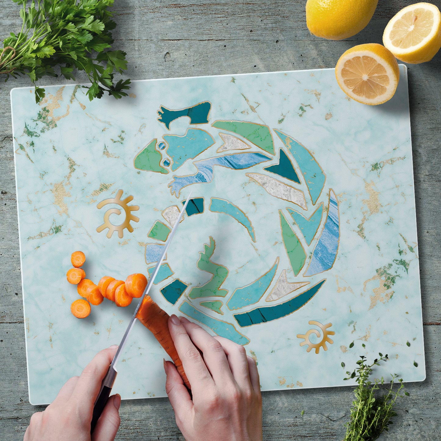 CounterArt Marble Gecko 3mm Tempered Glass Cutting Board 15” x 12” Manufactured in the USA