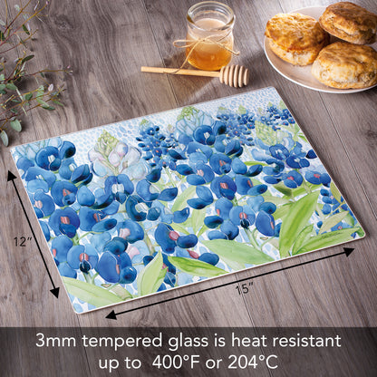 CounterArt Bluebonnet Field 3mm Tempered Glass Cutting Board 15" x 12" Manufactured in the USA