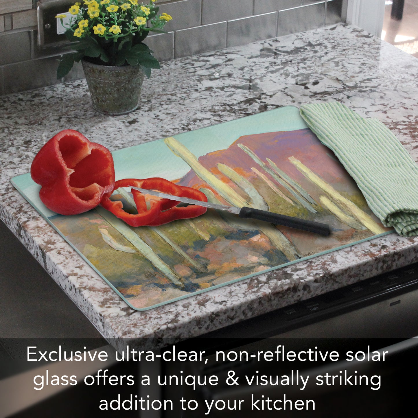 CounterArt High Desert 3mm Tempered Glass Cutting Board 15" x 12" Manufactured in the USA