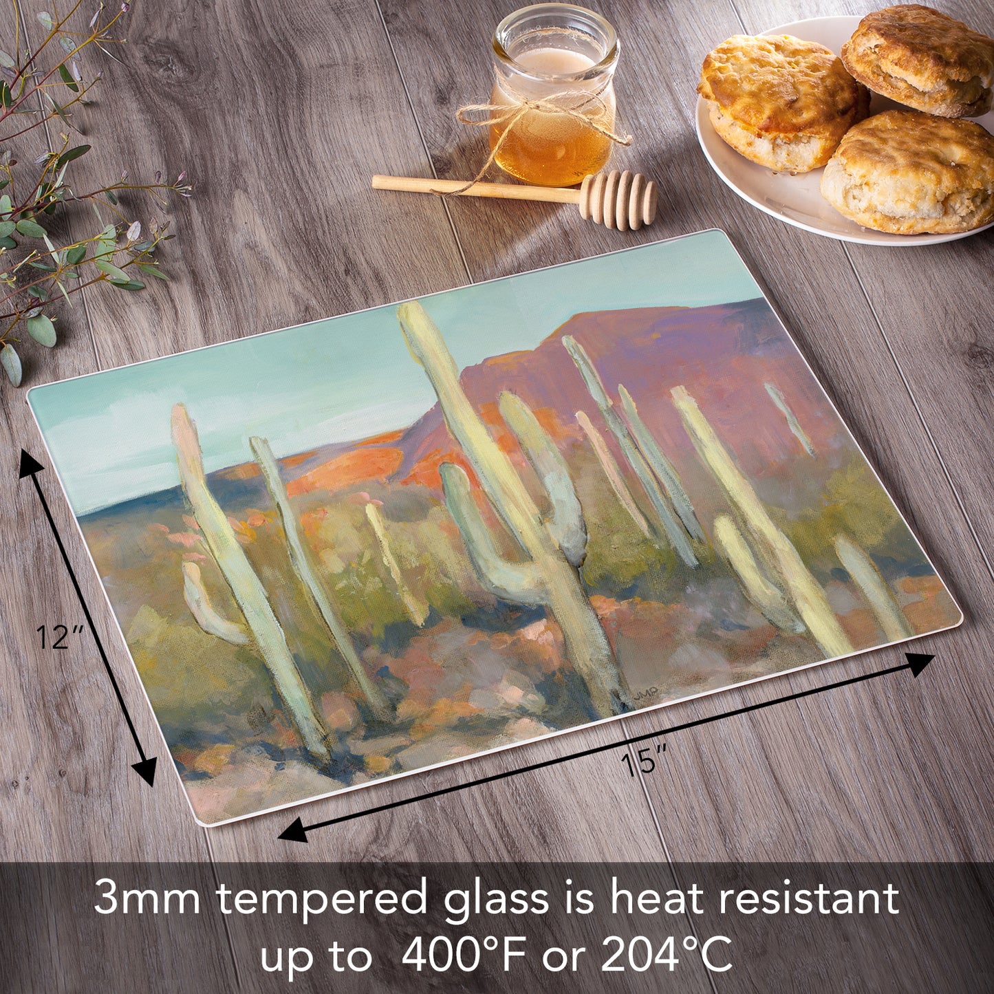 CounterArt High Desert 3mm Tempered Glass Cutting Board 15" x 12" Manufactured in the USA