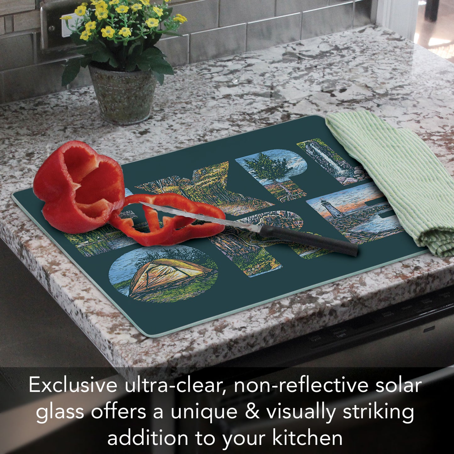CounterArt Explore 3mm Tempered Glass Cutting Board Manufactured in the USA 15" x 12"