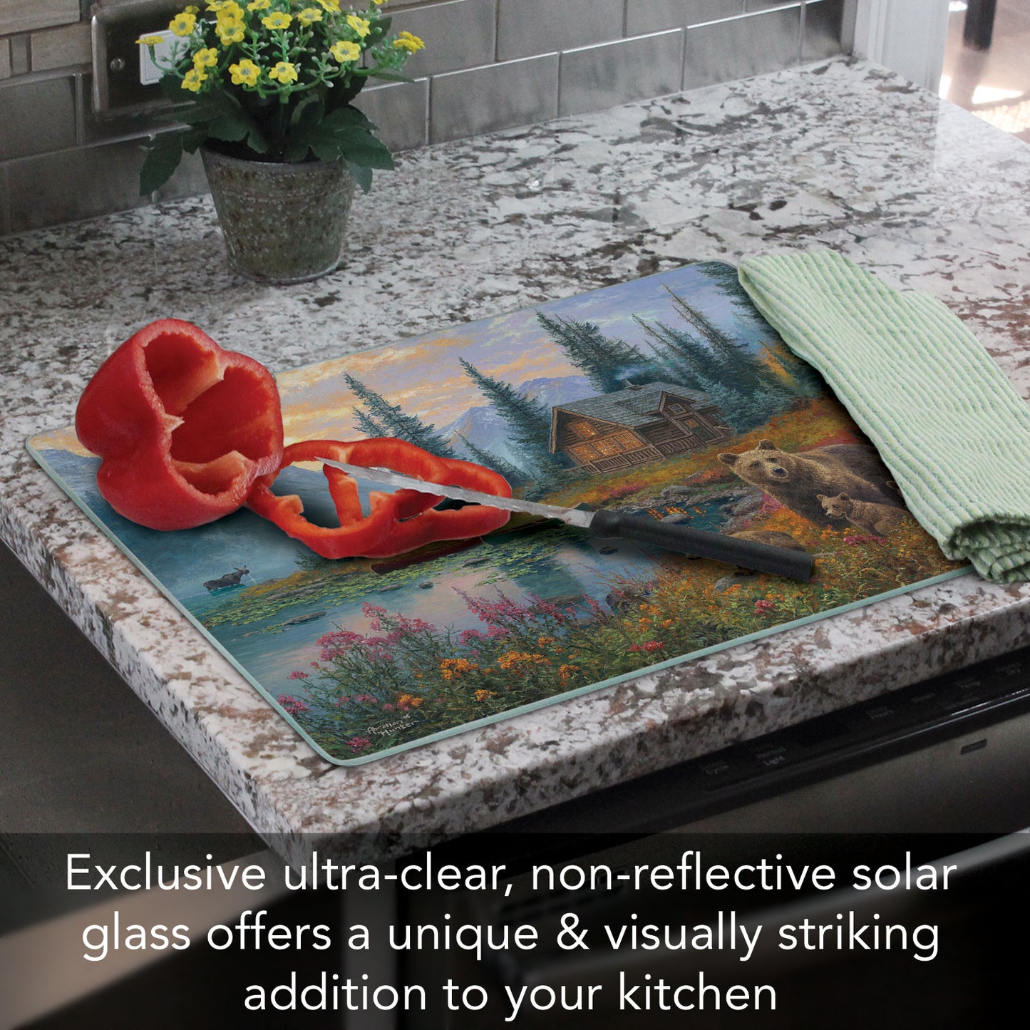 CounterArt Wilderness Retreat 3mm Tempered Glass Cutting Board 15" x 12" Manufactured in the USA