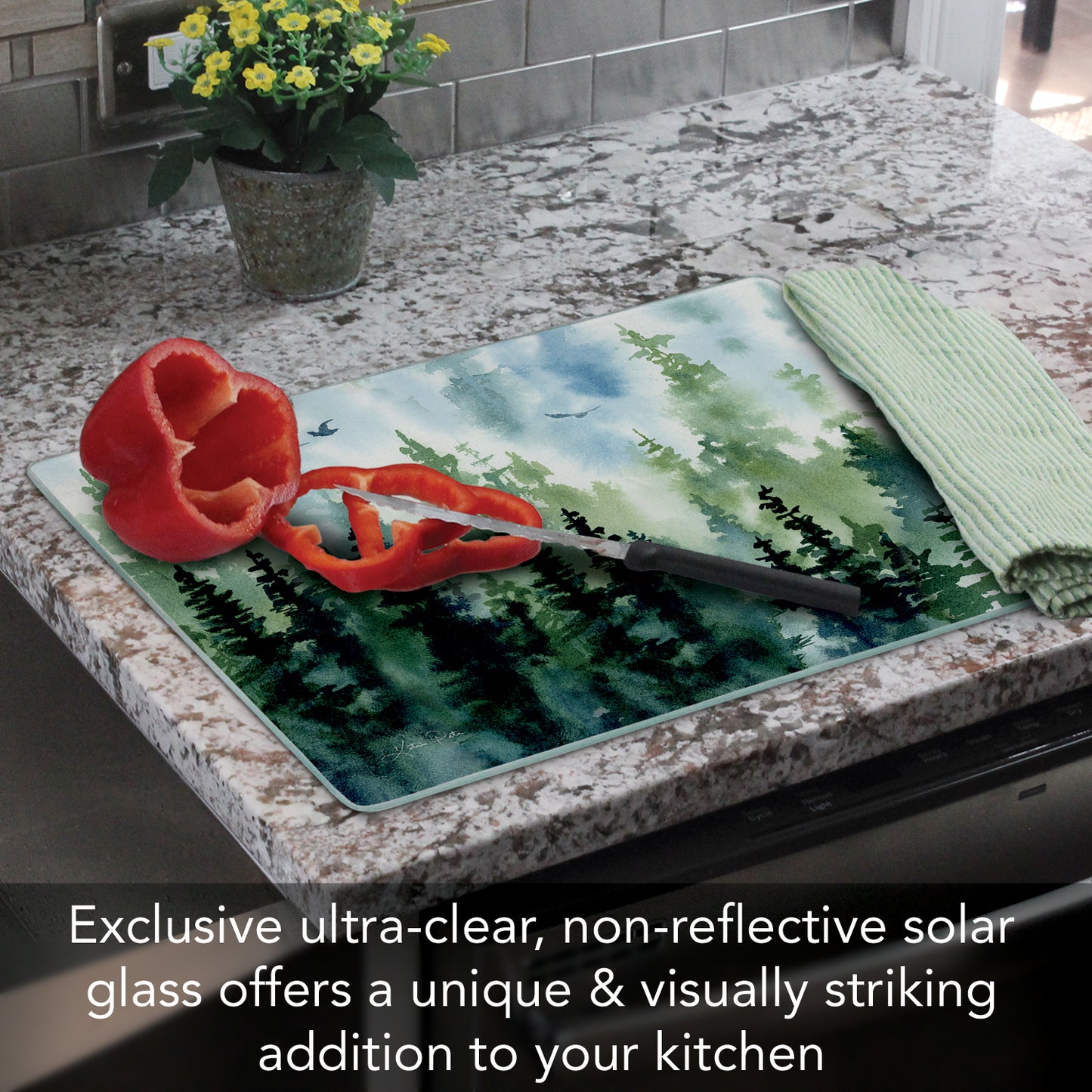 CounterArt Tree Line 3mm Tempered Glass Cutting Board 15” x 12” Manufactured in the USA