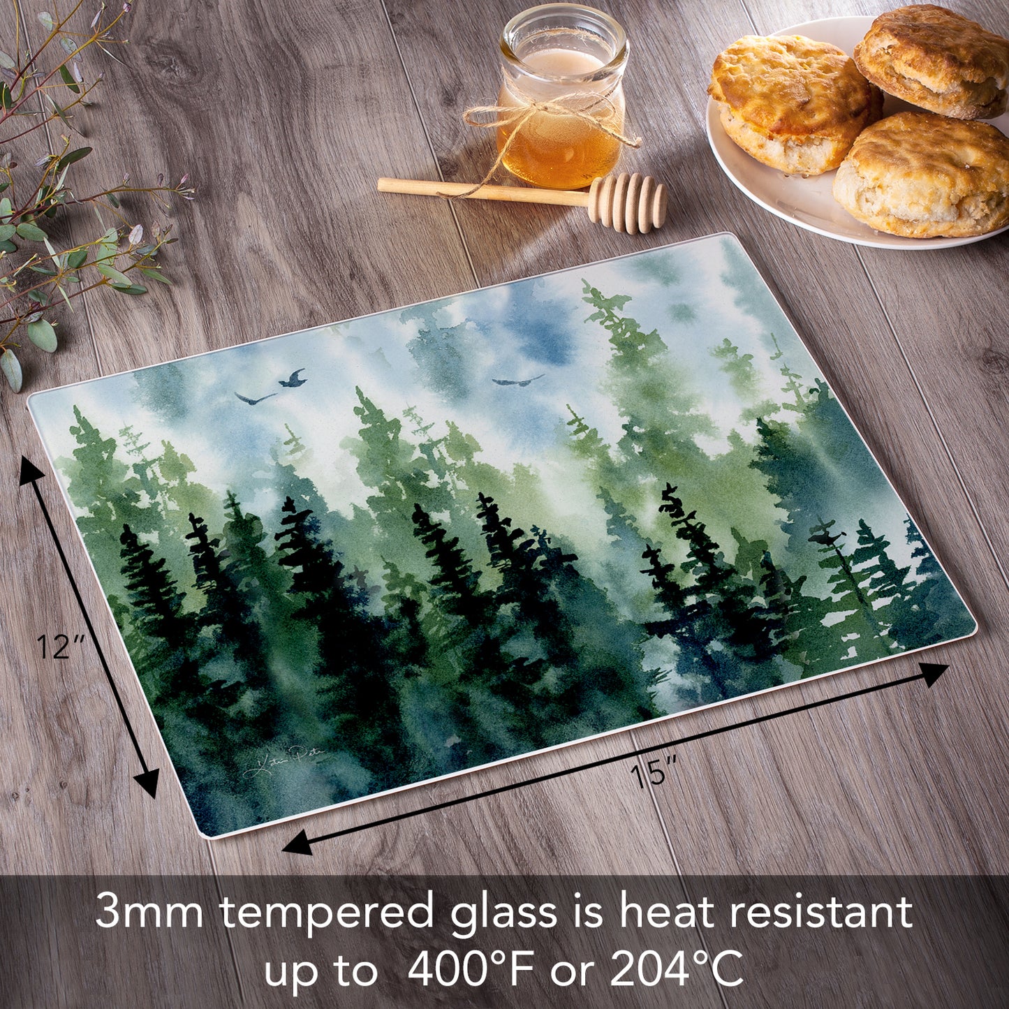 CounterArt Tree Line 3mm Tempered Glass Cutting Board 15” x 12” Manufactured in the USA