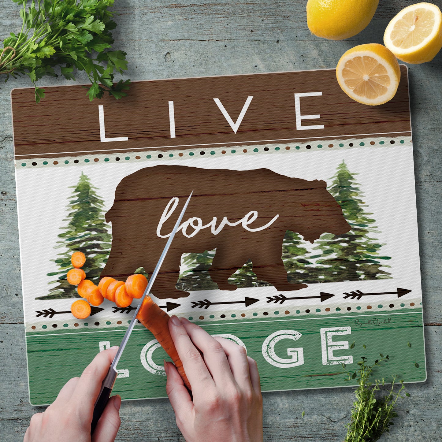 CounterArt Live Love Lodge 3mm Tempered Glass Cutting Board 15" x 12" Manufactured in the USA