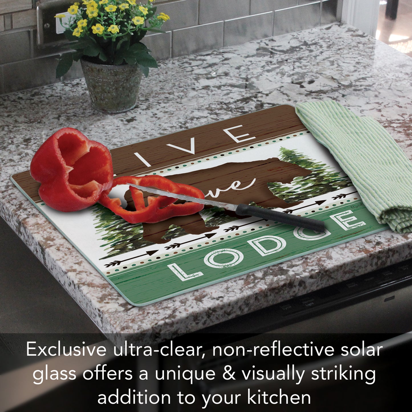 CounterArt Live Love Lodge 3mm Tempered Glass Cutting Board 15" x 12" Manufactured in the USA