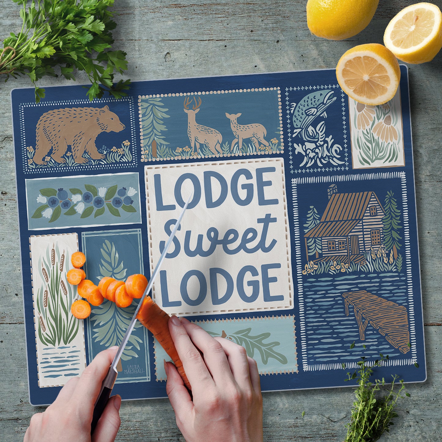 CounterArt Lodge Sweet Lodge 3mm Tempered Glass Cutting Board 15" x 12" Manufactured in the USA