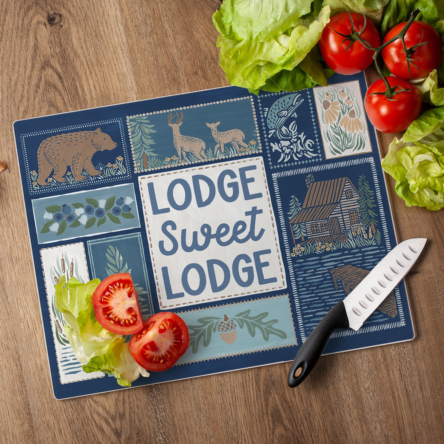 CounterArt Lodge Sweet Lodge 3mm Tempered Glass Cutting Board 15" x 12" Manufactured in the USA