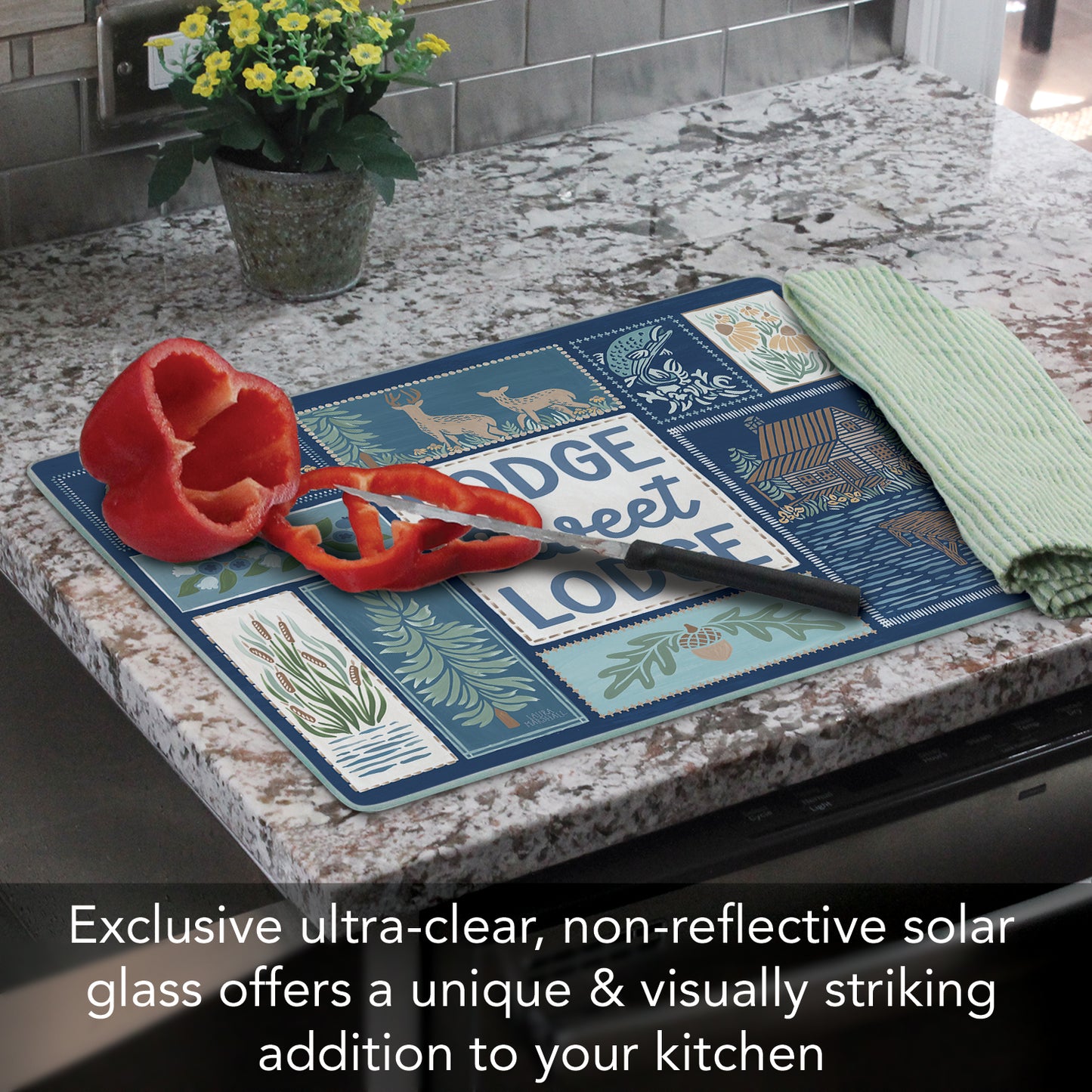 CounterArt Lodge Sweet Lodge 3mm Tempered Glass Cutting Board 15" x 12" Manufactured in the USA
