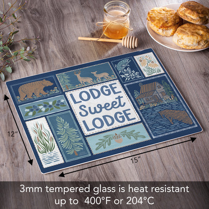 CounterArt Lodge Sweet Lodge 3mm Tempered Glass Cutting Board 15" x 12" Manufactured in the USA