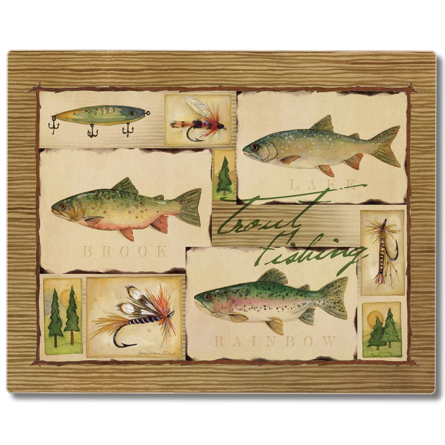 Lake House Collage 3mm Tempered Glass Cutting Board 15" x 12"