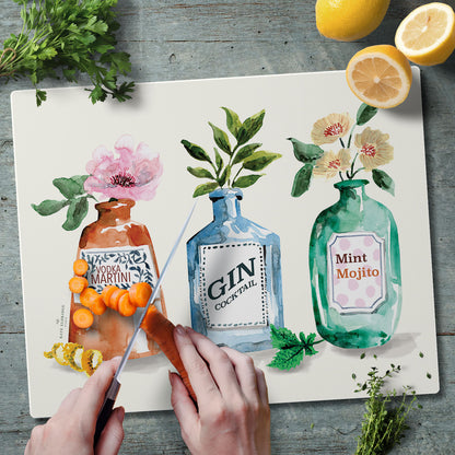 CounterArt Trendy Cocktails 3mm Tempered Glass Cutting Board 15" x 12"