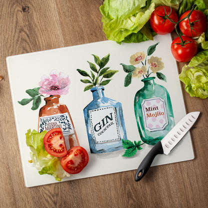 CounterArt Trendy Cocktails 3mm Tempered Glass Cutting Board 15" x 12"