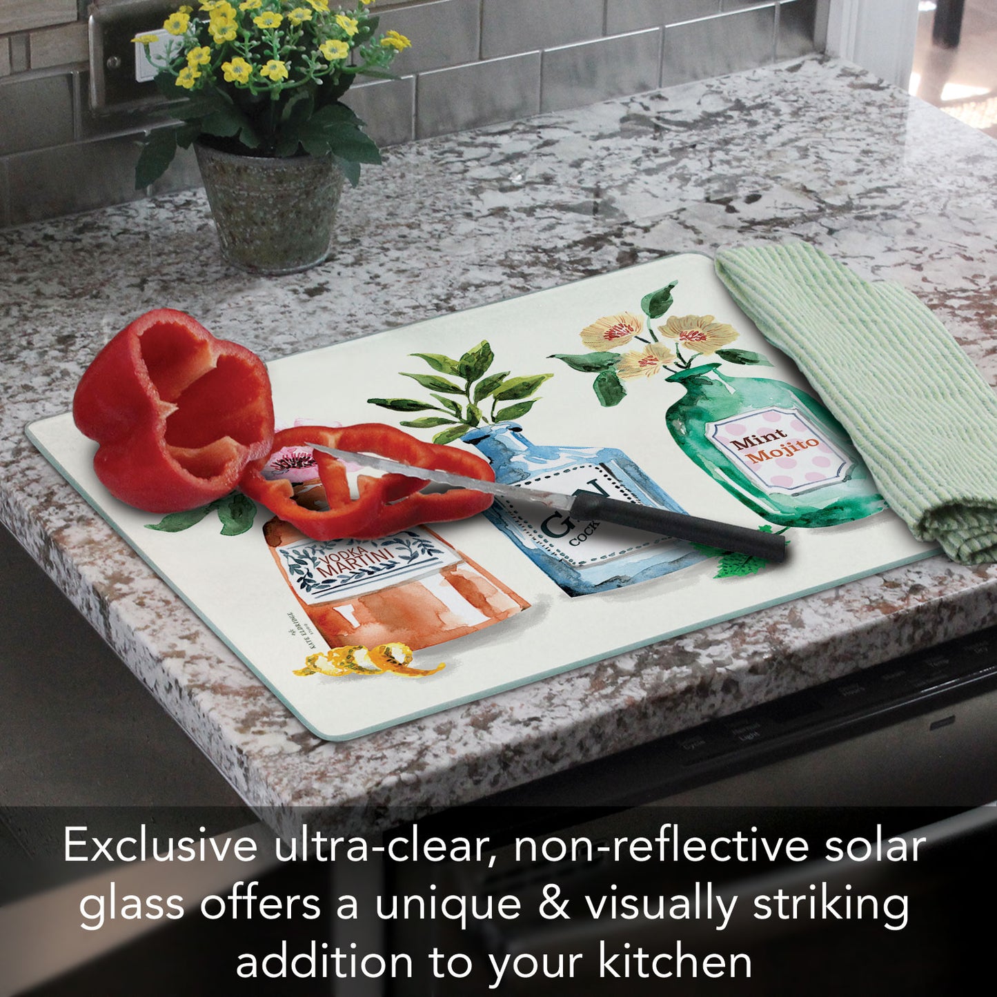 CounterArt Trendy Cocktails 3mm Tempered Glass Cutting Board 15" x 12"